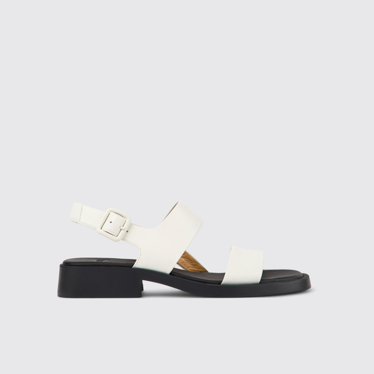 Side view of Dana White leather sandals for women