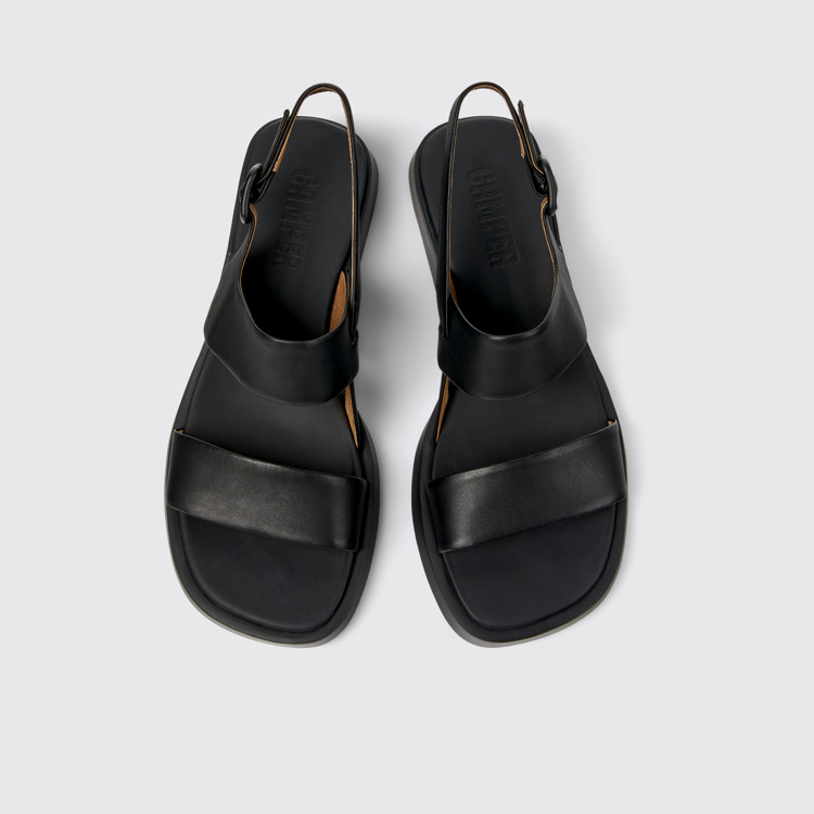 Overhead view of Dana Black Leather Sandals for Women.