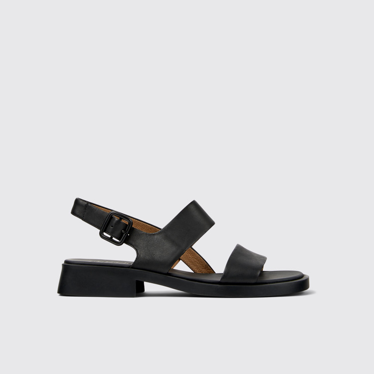 Side view of Dana Black Leather Sandals for Women.