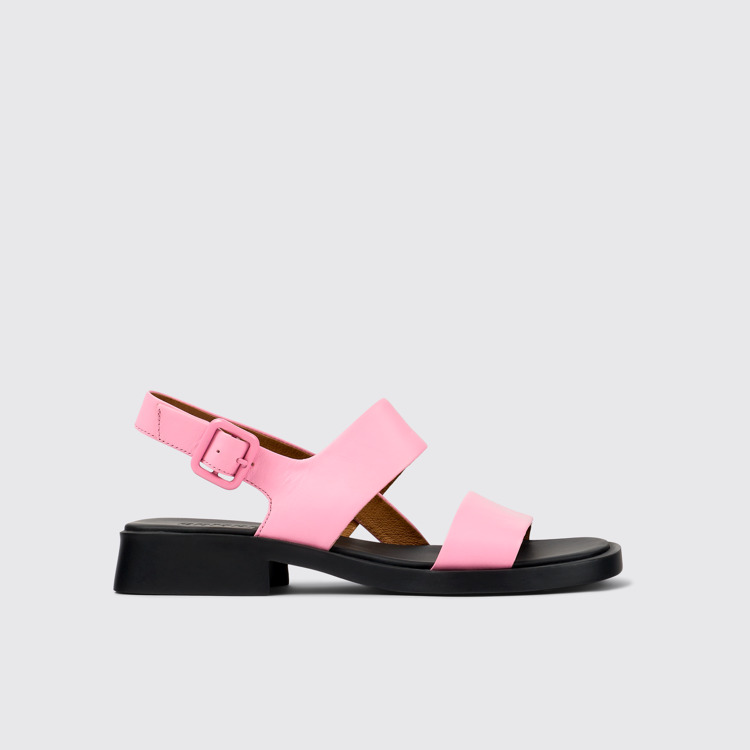 Side view of Dana Pink Leather 2-Strap Sandal for Women