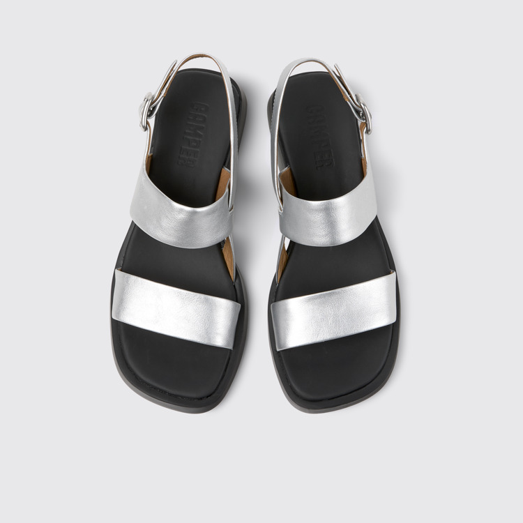 มุมมองด้านบนของ Dana Gray Leather Sandals for Women.