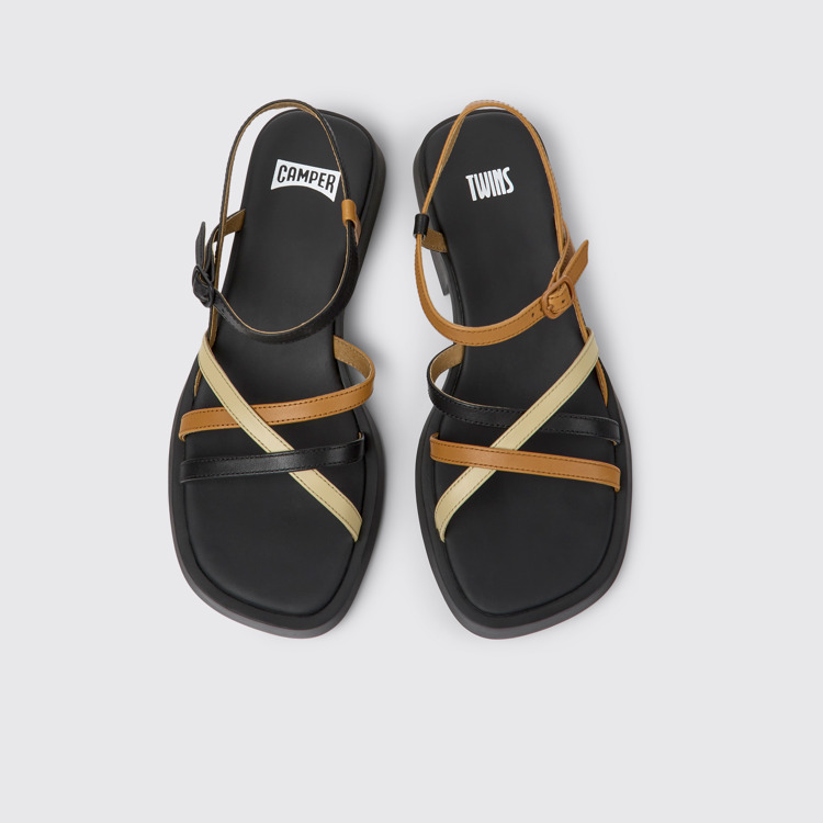 Overhead view of Twins Black and brown leather sandals for women