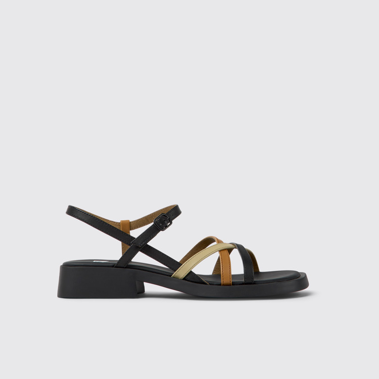 Side view of Twins Black and brown leather sandals for women