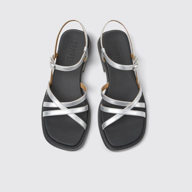 Overhead view of Twins Silver Leather Sandals for Women.