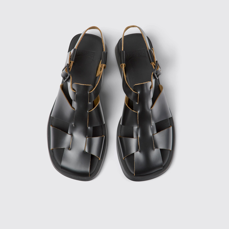 Overhead view of Dana Black Leather Sandals for Women.