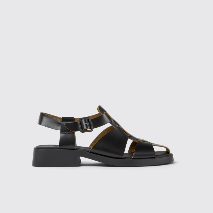 Side view of Dana Black Leather Sandals for Women.