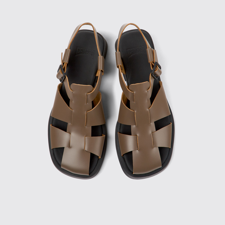 Overhead view of Dana Brown leather sandals for women