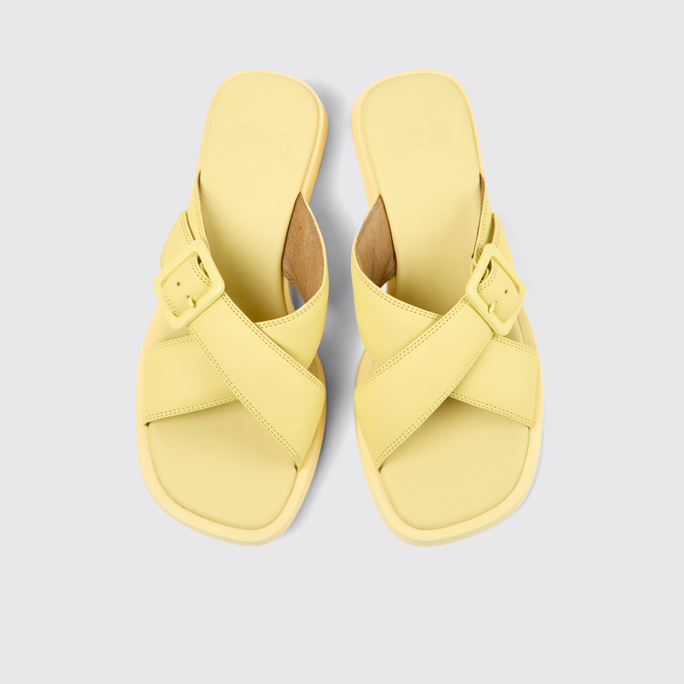 Overhead view of Dana Yellow leather sandals for women