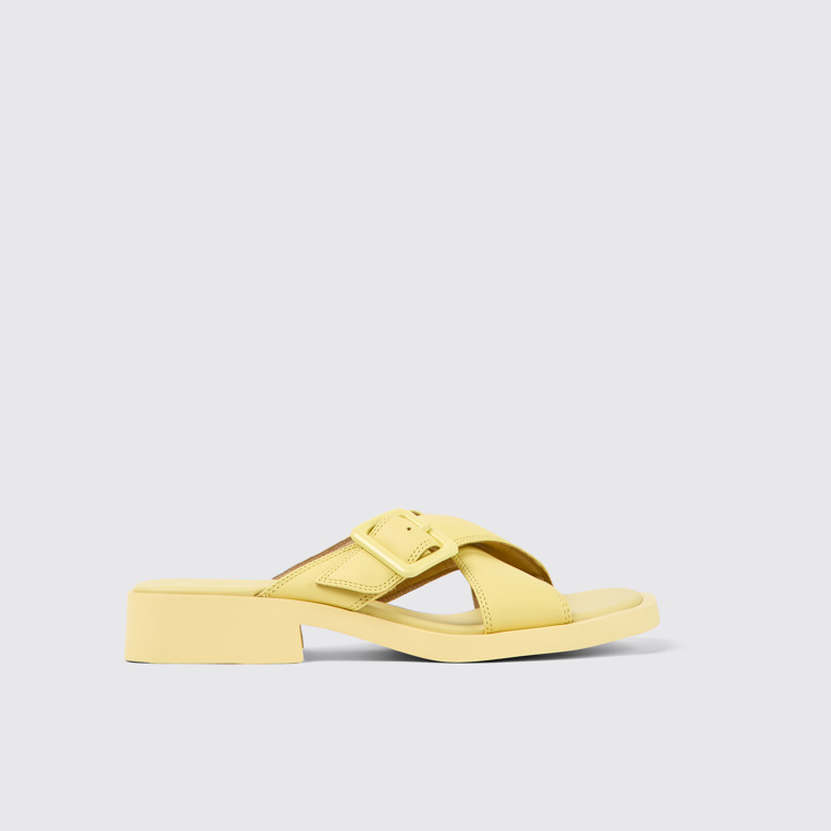 Side view of Dana Yellow leather sandals for women