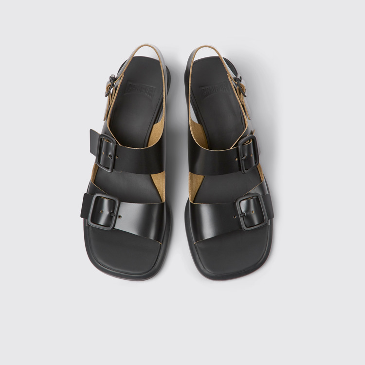 Overhead view of Dina Black leather sandals for women