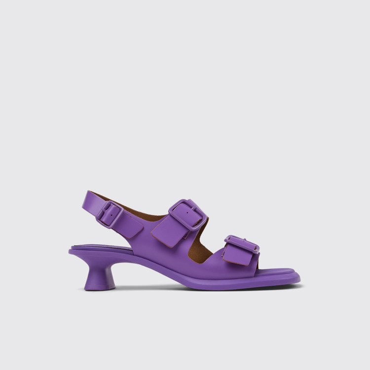 Side view of Dina Purple Leather 2-Strap Sandal for Women