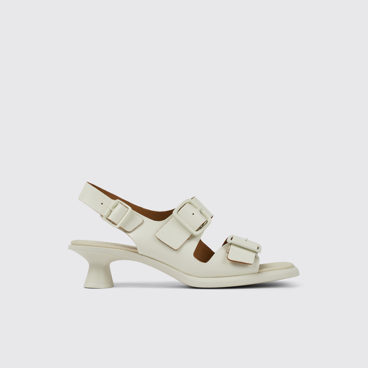 Side view of Dina White Leather 2-Strap Sandal for Women