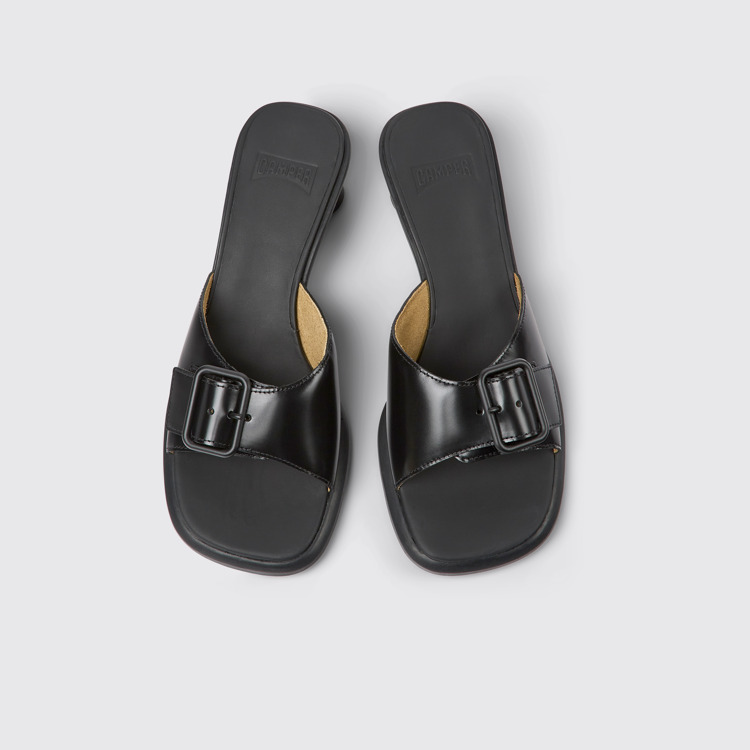 Overhead view of Dina Black leather sandals for women