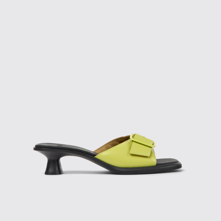 Side view of Dina Green leather sandals for women