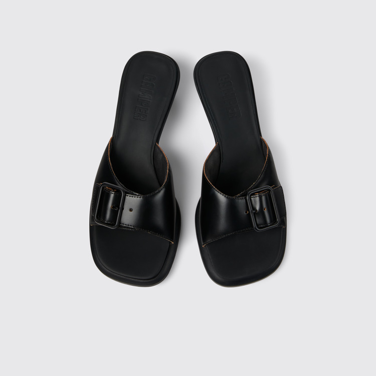 Overhead view of Dina Black Leather Sandal for Women