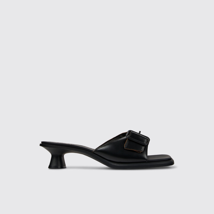 Side view of Dina Black Leather Sandal for Women