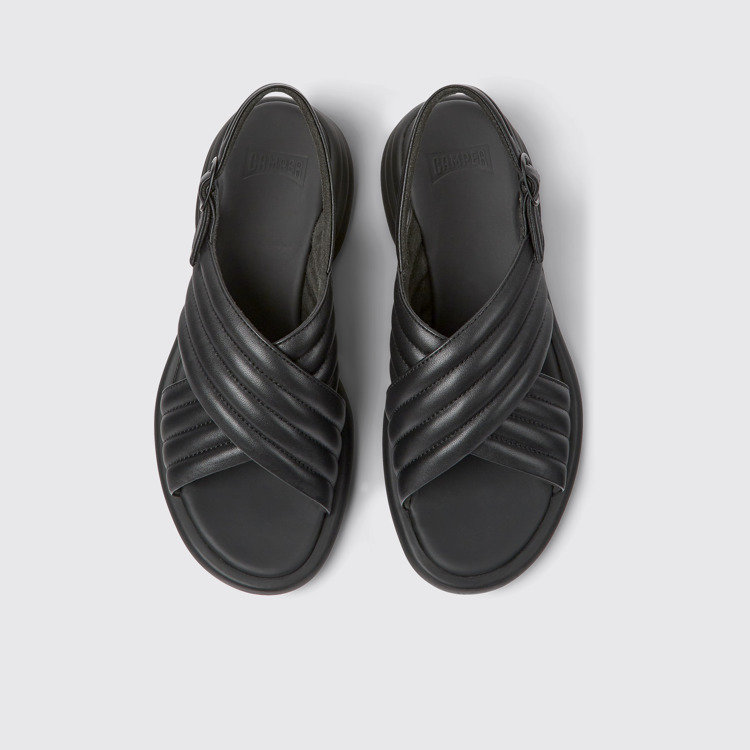 Overhead view of Spiro Black leather sandals for women