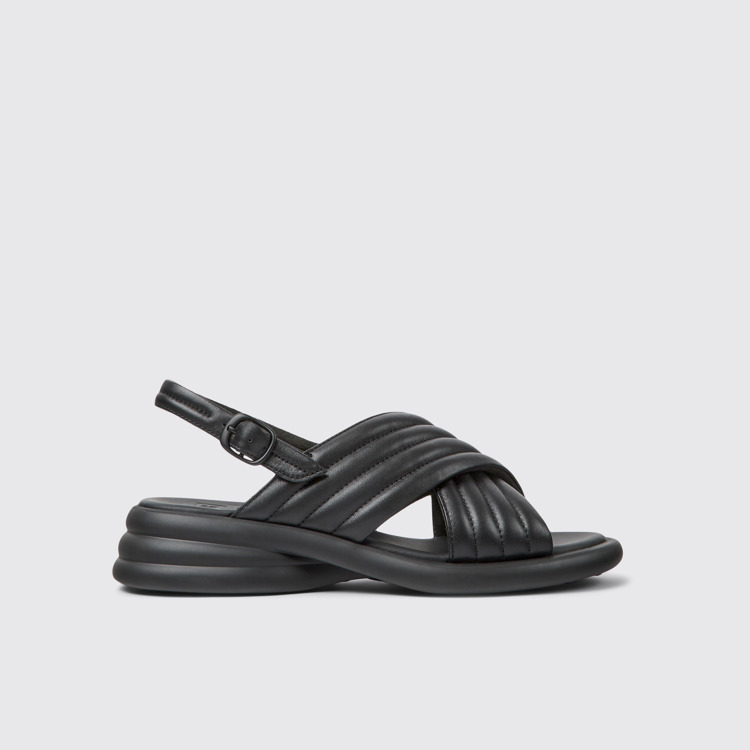 Side view of Spiro Black leather sandals for women