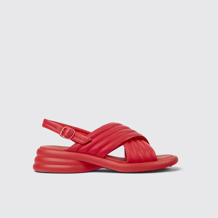 Side view of Spiro Red leather sandals for women