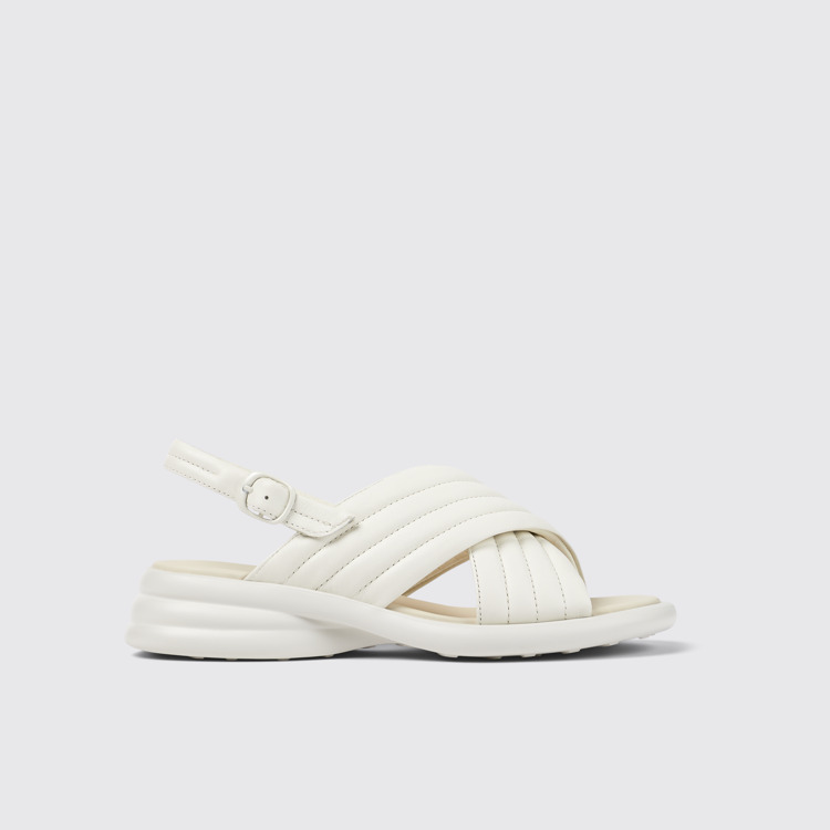 Side view of Spiro White Leather Cross-strap Sandal for Women