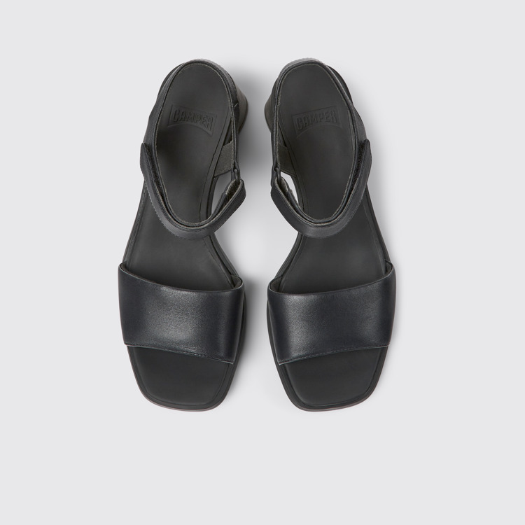 Overhead view of Kiara Black leather sandals for women