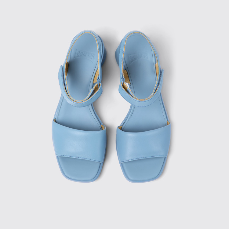 Overhead view of Kiara Blue leather sandals for women