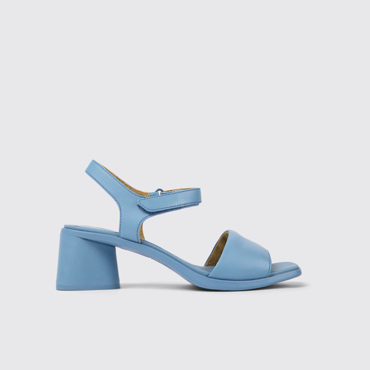 Side view of Kiara Blue leather sandals for women