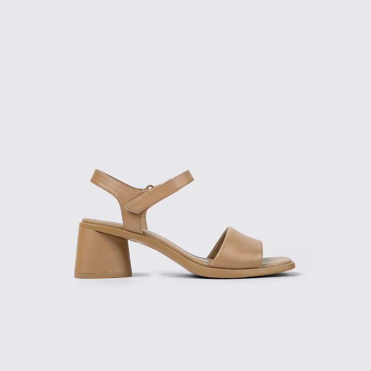 Side view of Kiara Brown Leather Heeled Sandal for Women