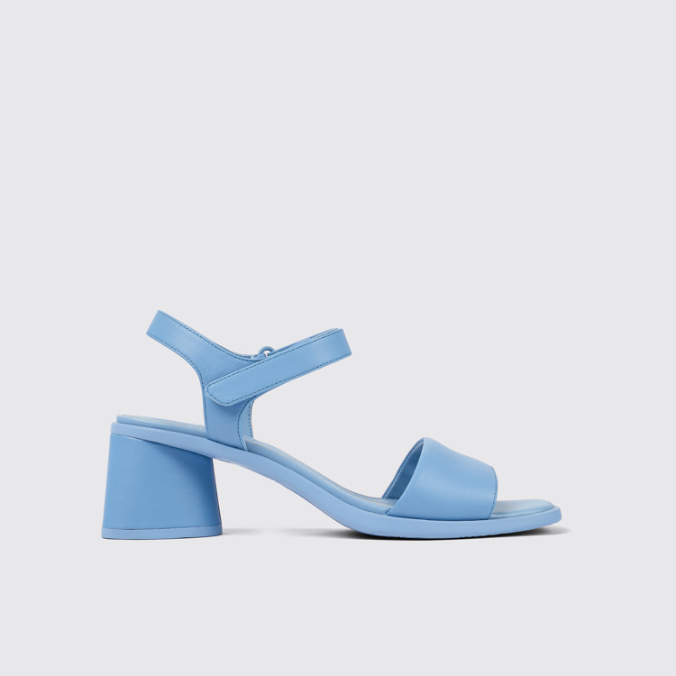 Side view of Kiara Blue Leather Heeled Sandal for Women