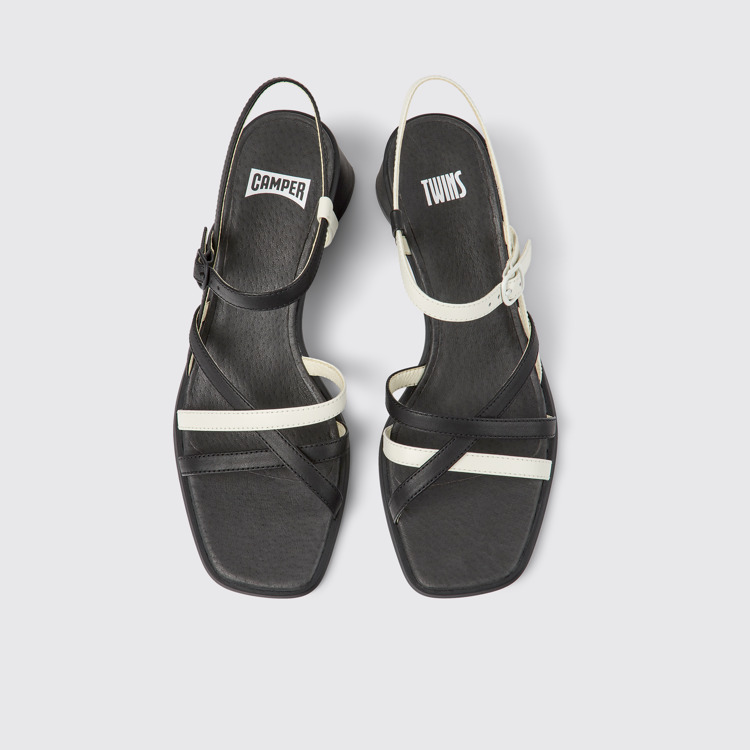 Overhead view of Twins Black and white leather sandals for women