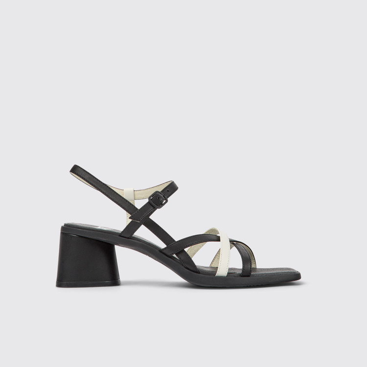 Side view of Twins Black and white leather sandals for women