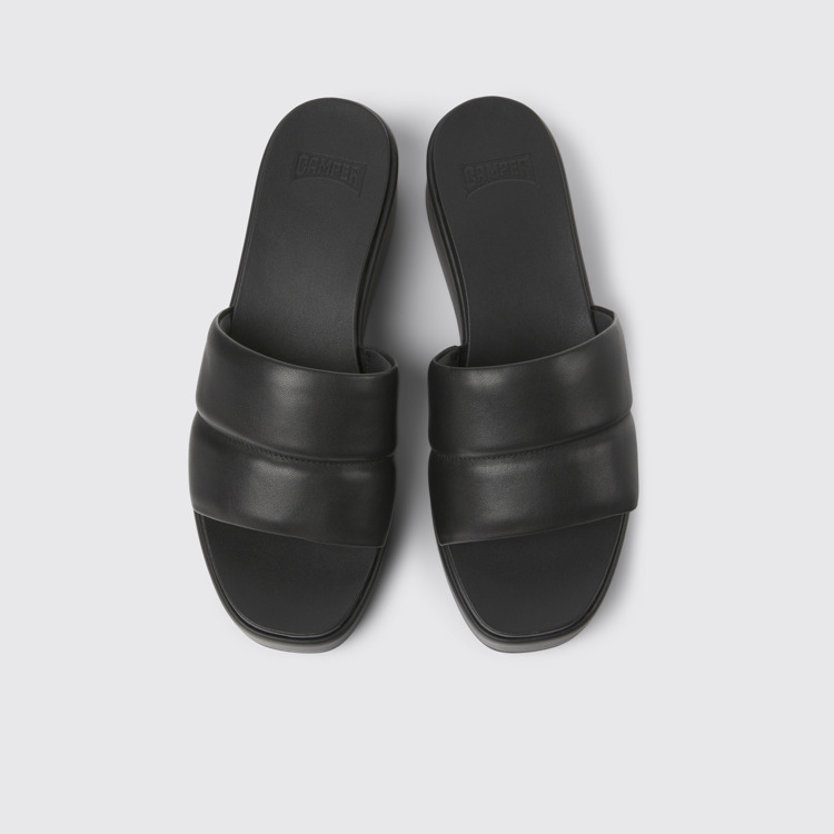 Overhead view of Misia Black leather sandals for women