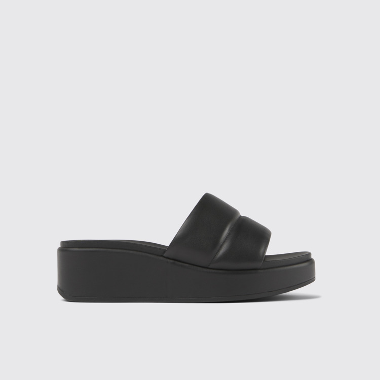 Side view of Misia Black leather sandals for women