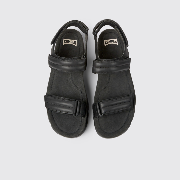 Overhead view of Oruga Up Black leather sandals for women