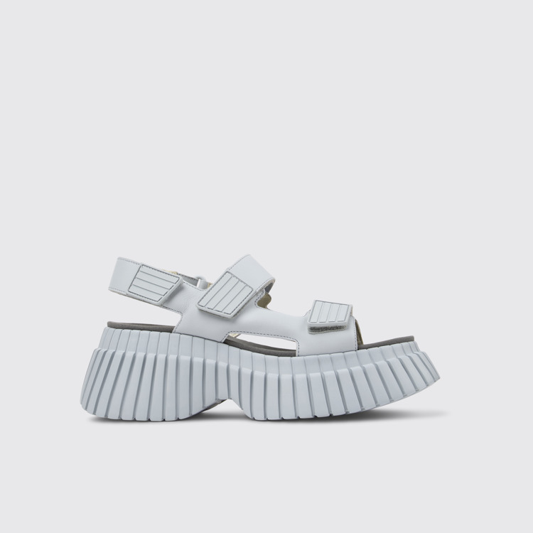 Side view of BCN Gray Leather 2-Strap Sandal for Women