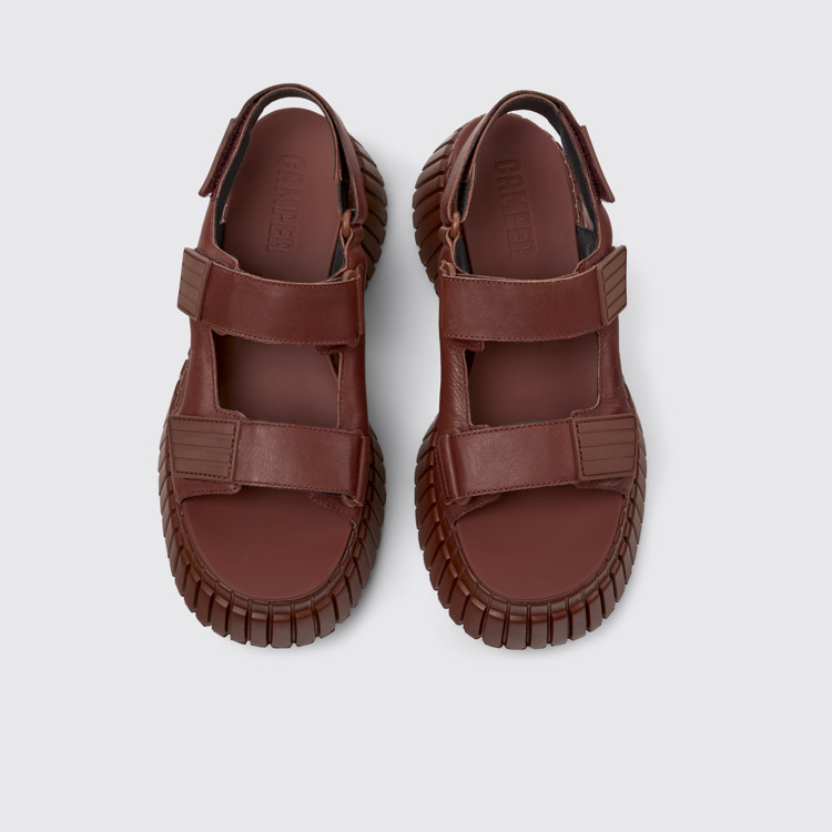 มุมมองด้านบนของ BCN Red Leather Sandals for Women.