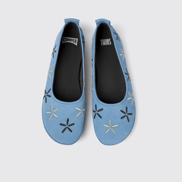 Overhead view of Twins Blue nubuck ballerinas for women