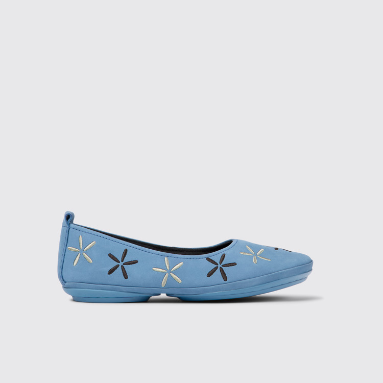 Side view of Twins Blue nubuck ballerinas for women