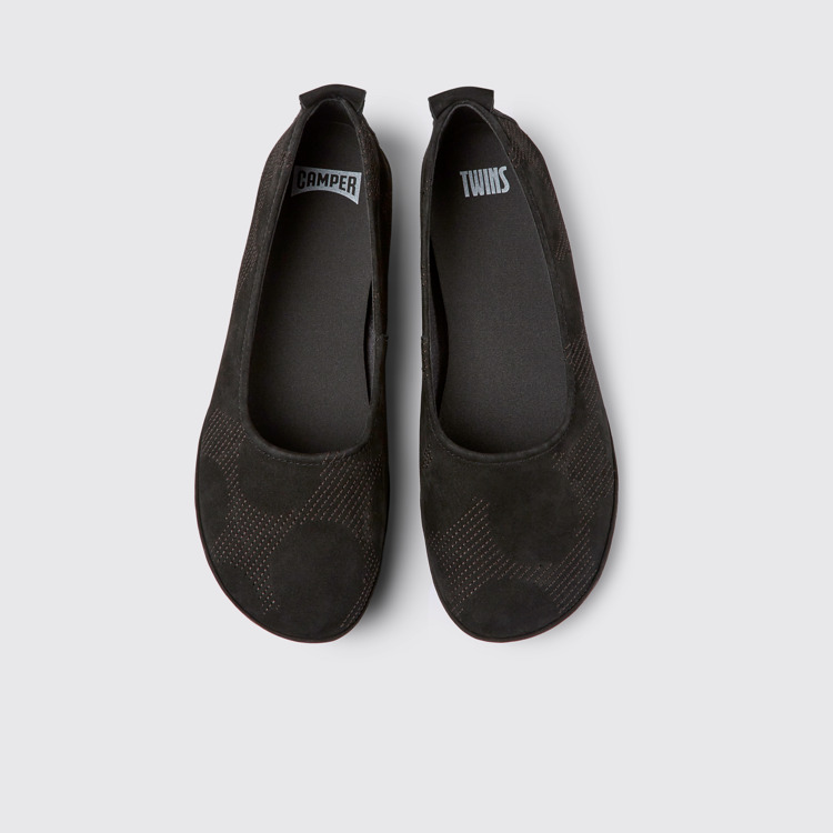 Overhead view of Twins Black nubuck ballerinas for women