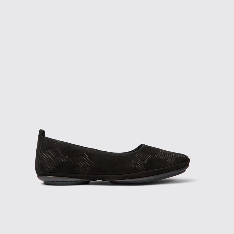 Side view of Twins Black nubuck ballerinas for women