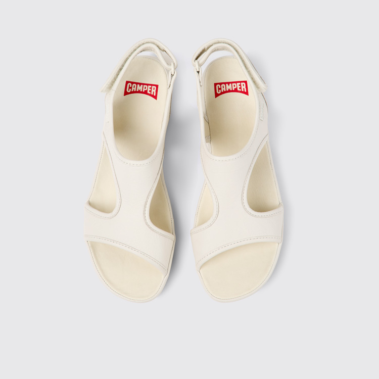 Overhead view of Right White leather sandals for women