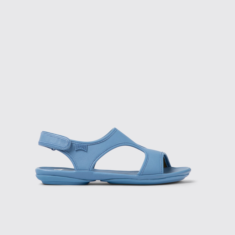 Side view of Right Blue leather sandals for women