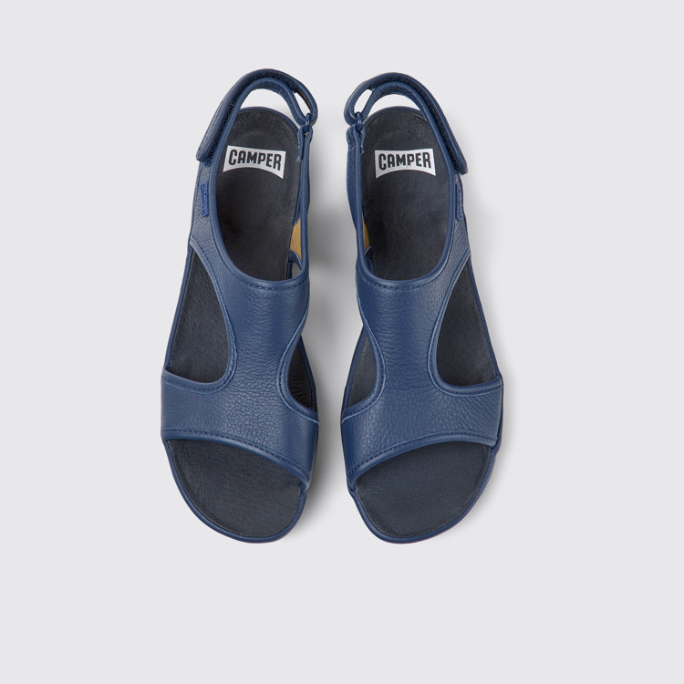 Overhead view of Right Dark blue leather sandals for women