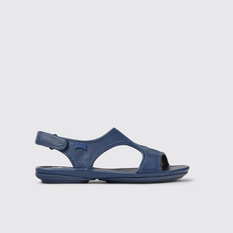 Side view of Right Dark blue leather sandals for women