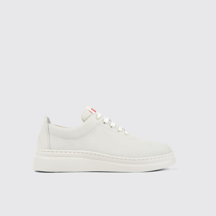 Side view of Runner Up White non-dyed leather sneakers for women