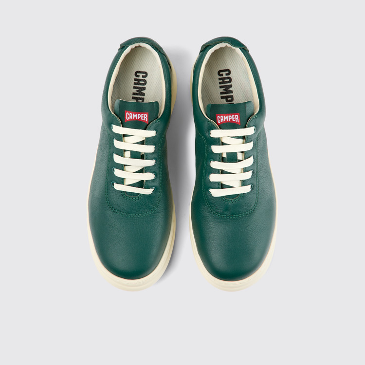 Overhead view of Runner Up Green leather sneakers for women