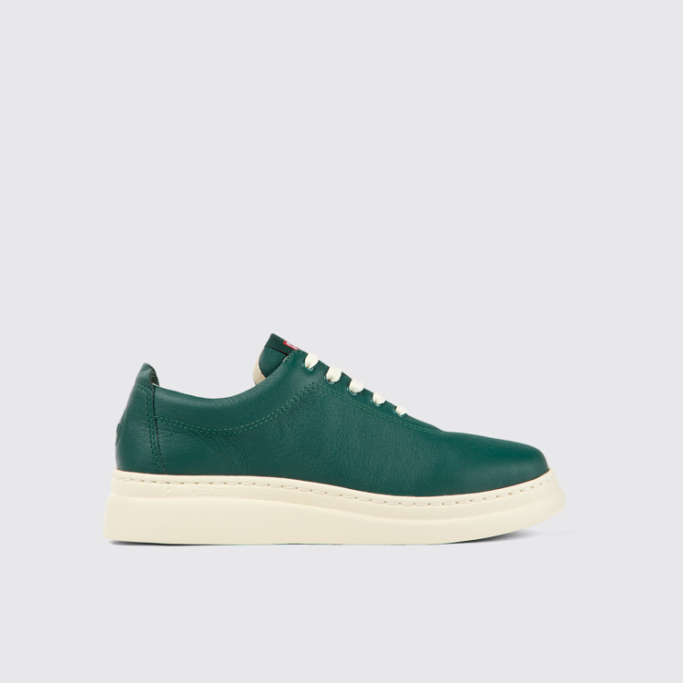 Side view of Runner Up Green leather sneakers for women