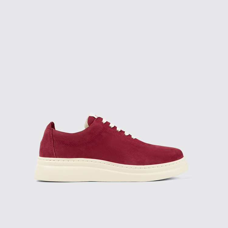 Side view of Runner Up Burgundy nubuck sneakers for women