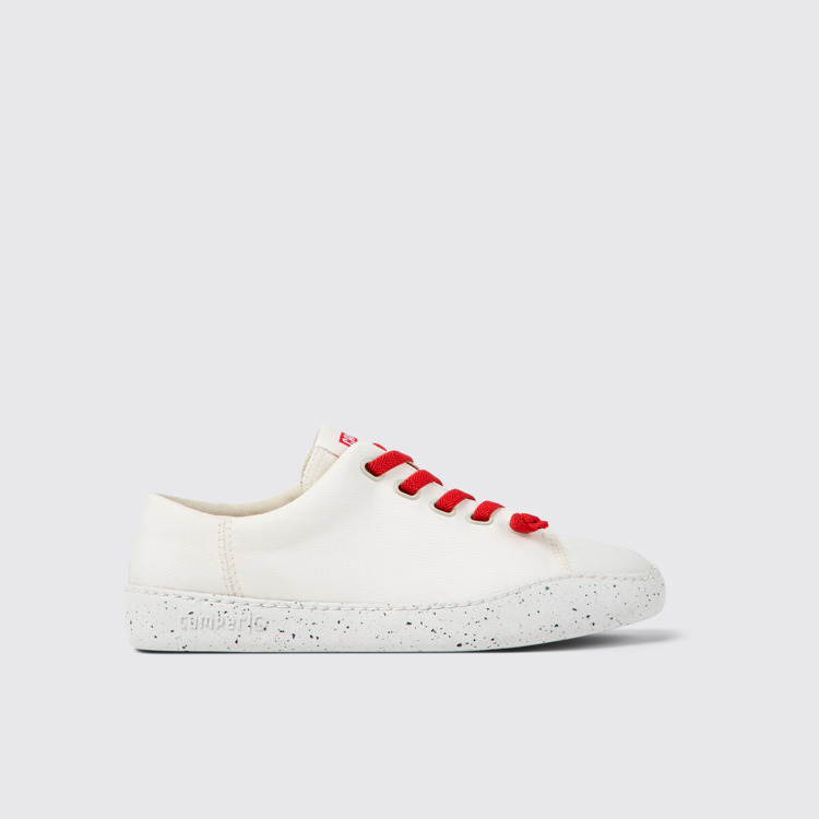 Side view of Peu Touring White textile sneakers for women