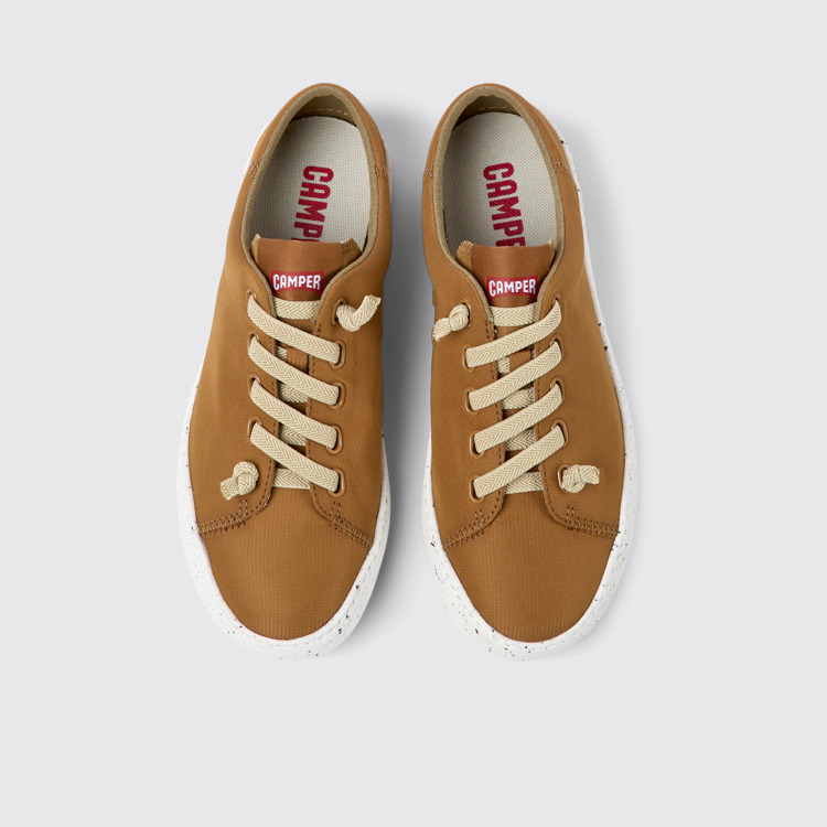 Overhead view of Peu Touring Brown textile sneakers for women